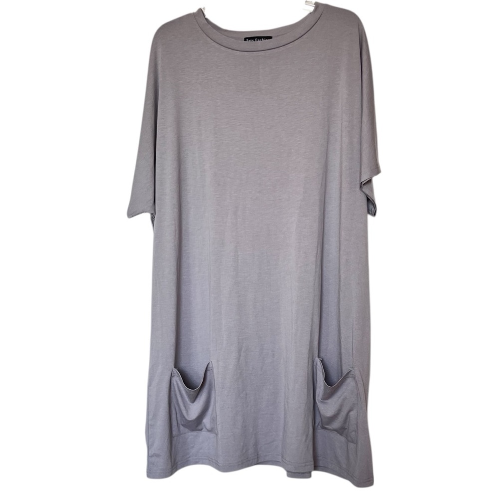Gray Oversized T-Shirt Dress with Pockets - Picture 1 of 6